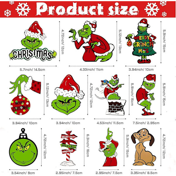 Grinch julepynt, 22 stk Papir juletre hengende pynt