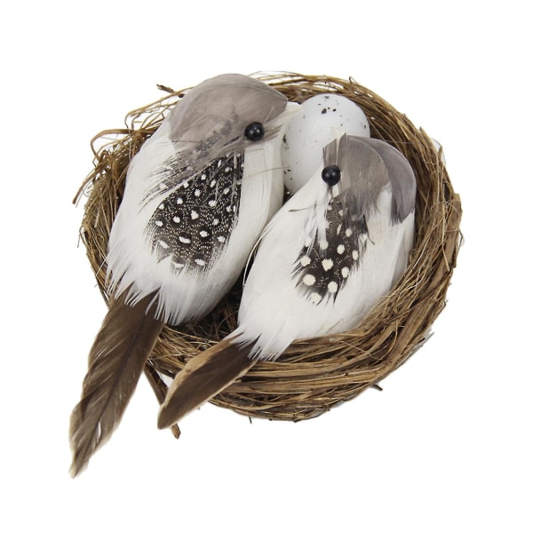 Kunstige fugler og fuglerede og fugleeggsett Miniatyr naturtro ornament