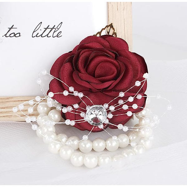 Wrist Corsage Rose Brudepige Bryllupsblomster Prom Corsage og Boutonniere Sæt til Bryllupsfest Prom Brudegom Brude (rød)