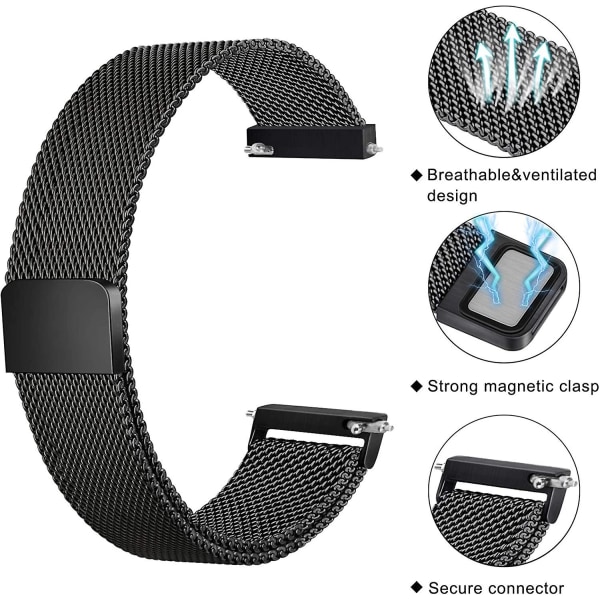Metallbånd for erstatning av rustfritt stål for Samsung Galaxy Watch Active 2 Black