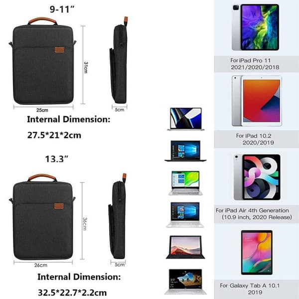 Tabletfodral Notebook 13 tommer, skuldertaske til Notebook og Ipad Galaxy Tab mørkegrå