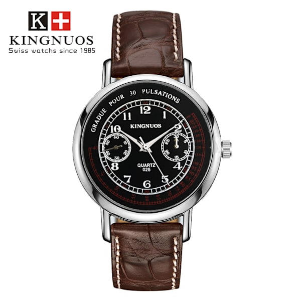 Varm model studerende bælte vandtæt quartz casual business ur black face, brown belt silver