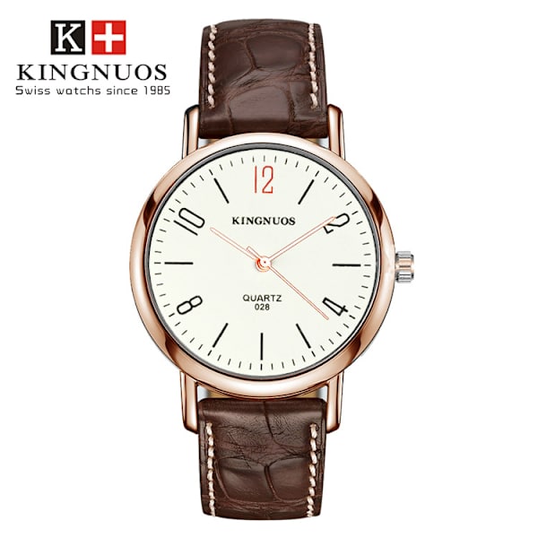Par modebälte kvarts icke-mekanisk watch Rose gold shell white face brown