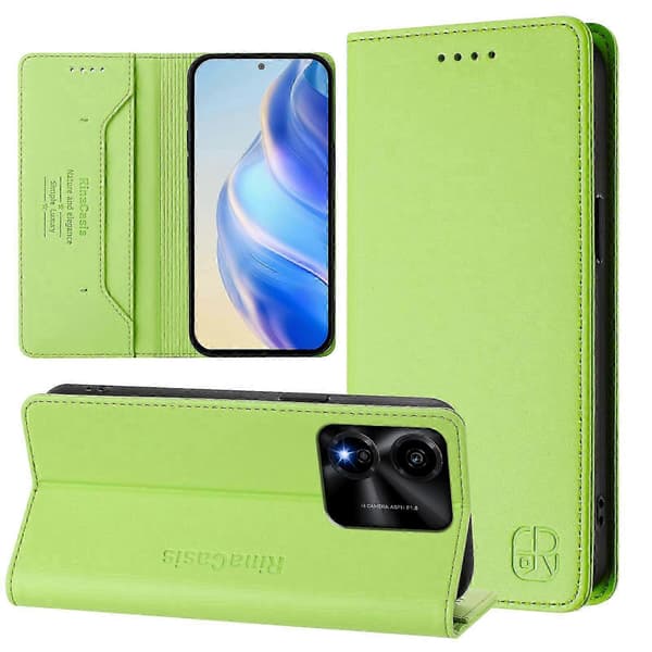 Kompatibelt läderfodral för Honor X5c Plus RINACASIS RC01 mobilskal med RFID-plånboksstativ Green