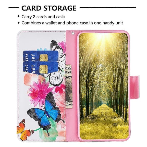 Til Samsung Galaxy A04e Tegnemønster Læder Telefoncover Butterflies