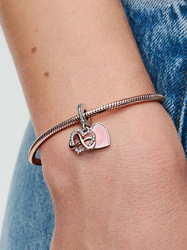 Pandora - Sparkling Infinity Heart Dangle Charm - Sterling Silver, 14k Rose Gold Plating
