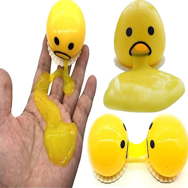 4-pack, gula runda kräkningar och sugande lat äggula, spy äggula, ventil stress Knepiga leksaker (4 ägg)