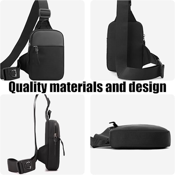 Crossbodyväska för Män Sling Bröst Vattentät Mini Andningsbar Crossbody Axelväska med Dragkedja för Vandring Man Kvinna Slingväska 8.3\"x5.5\" Svart,L