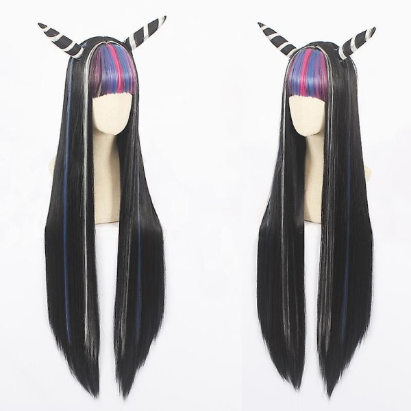 Danganronpa 2 projektil rund dans yutian wei blæsende paryk horn form langt hår cosplay paryk