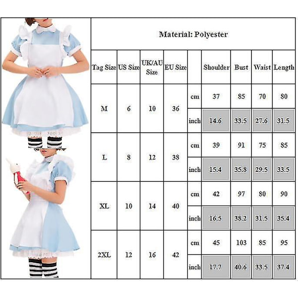 Kvinder Alice i Eventyrland Kostume Cosplay Kostume Pige Kostume Eventyr Klæd Ud Med Hovedbeklædning Outfits Sæt Gaver XL