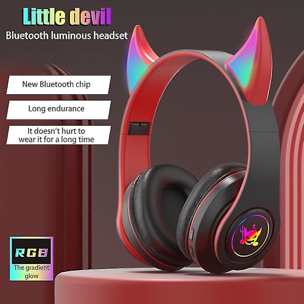 Djævelens Øre Trådløse Hovedtelefoner Gamer Pige Dreng Rgb Søde Katteører Headset Med Mikrofon red devil