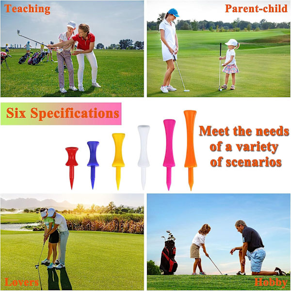 Castle Golf Tees Plast, 60 st Olika höjd Golf Tees Flera färger Blandade storlekar (31 mm, 37 mm, 43 mm, 51 mm, 57 mm, 70 mm)