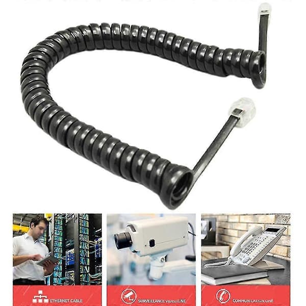 Rj9 Telefonrørledning til telefon/håndsæt sort/rød/hvid krøllet 1,85m (ruigou) Black