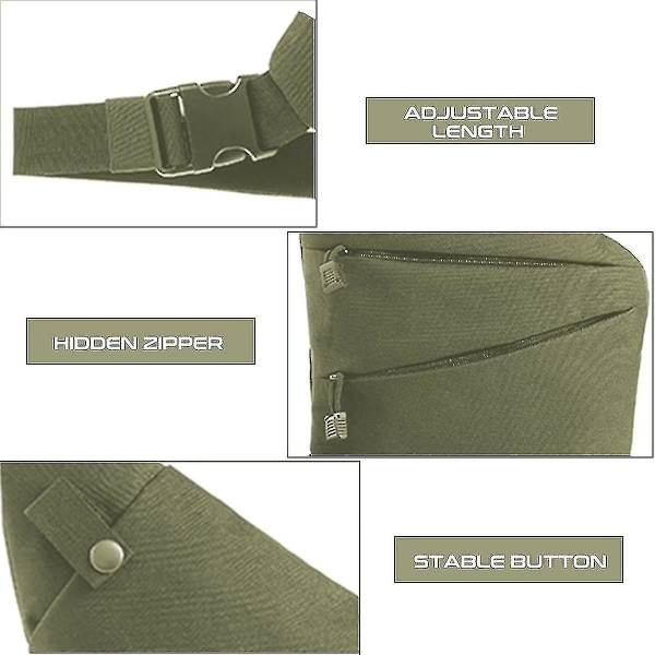 Fanny Pack For Men Dold bärryggsäck Crossbody Bag Mjukt case, Army Green (höger)