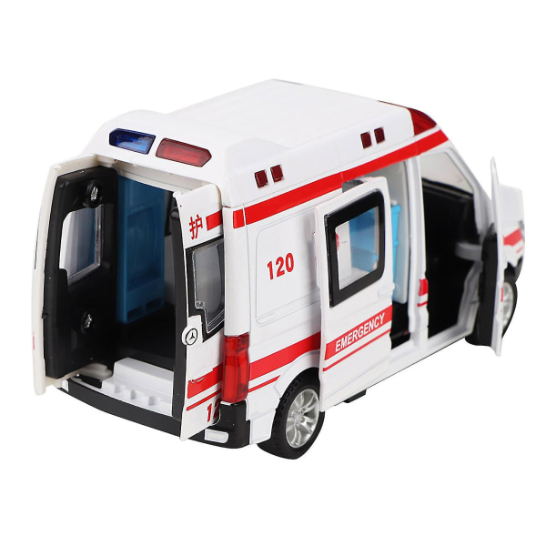 1:36 Hospital Rescue Ambulance Diecast Alloy Model Med Pull Back Lydlys For Barneleker