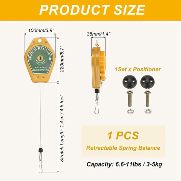 Retractable Spring Balancer, 3-5 kg (6.6-11 lb) Load-Bearing Spring Tool