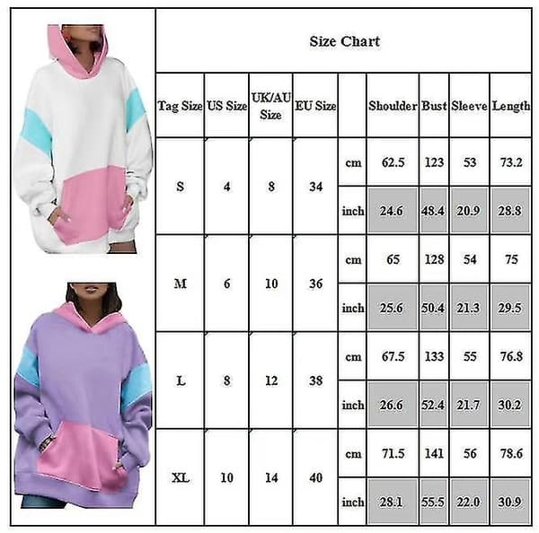 Dame Top Colorblock Hættetrøjer Sweatshirt Sport Fritid Hætte Pullover White XL