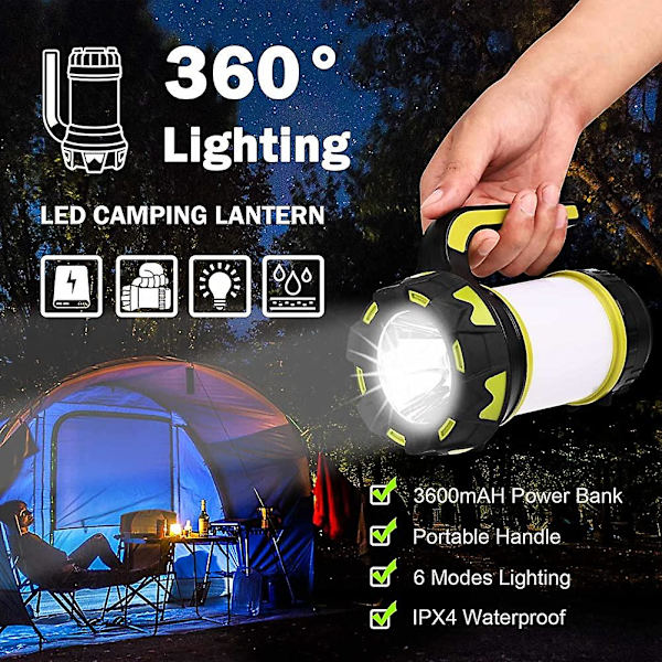 Bärbar campinglykta, USB uppladdningsbar led campingljus Dimbar Ip65