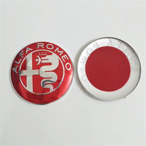 Lämplig för Alfa Romeo främre och bakre logotyp Head Cover -klistermärken Alfa Romeo-alfa 74mm Röd Silver (fyra förpackningar)