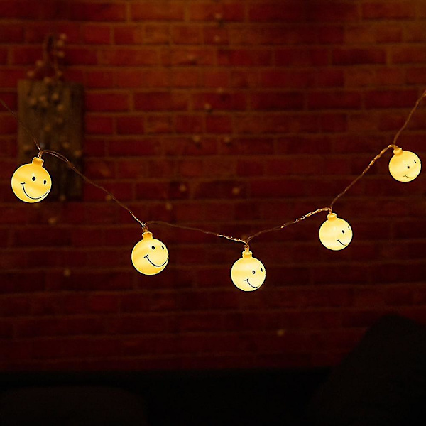 1,5 m 10 LED-lys Smiley Face Fe-lyskæde Batteridrevet Børneværelsesdekoration Lys Nytår