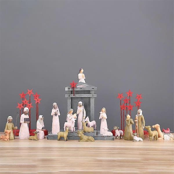 Krippfigurer Staty Willow Tree Julkrubba Figurer Skulpterad Handmålad Religiös Prydnad Heminredning Julklappar