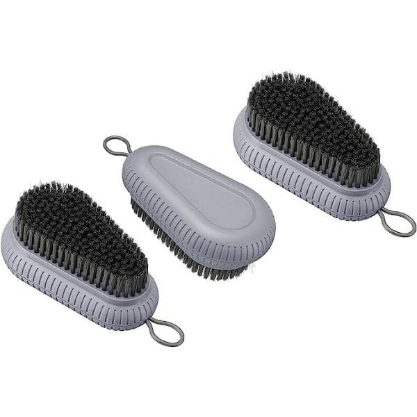 Rengjøringsbørste PP børster ABS-rygg med hengende hull, 3-pack husholdningsskrubbing for sko Joggesko Klær, grå