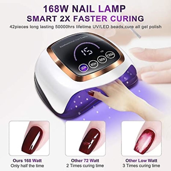 UV-LED-lamppu kynsien kuivaamiseen manikyyrilamppu muistitoiminnolla LCD-näyttö 168w ammattimainen Led-kynsilamppu nail art