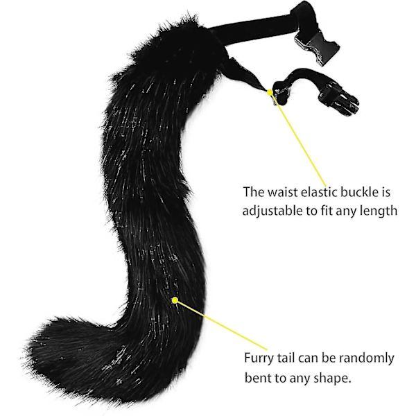 Fuskepels revehale Katt Wolf Cosplay kostymesett Plysjmaske Fluffy Paw Gloves Halloween Christmas Black