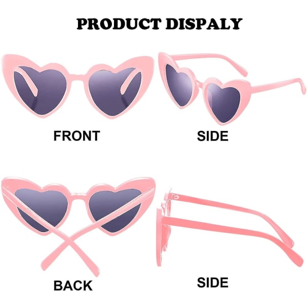 6 par hjerteformede solbriller Cat Eye solbriller Vintage hjertebriller til bryllupskostymefest -zz Pink grey