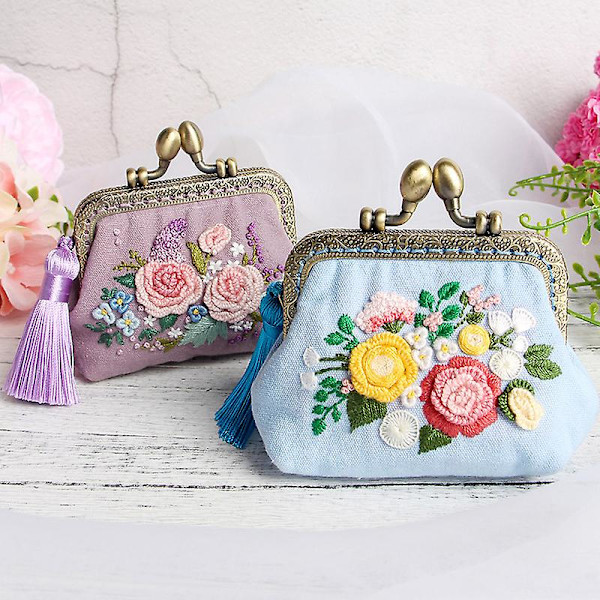 Handgjorda broderimaterial, materialsats för handväskor, tygbroderi för nybörjare för vuxna Style 2