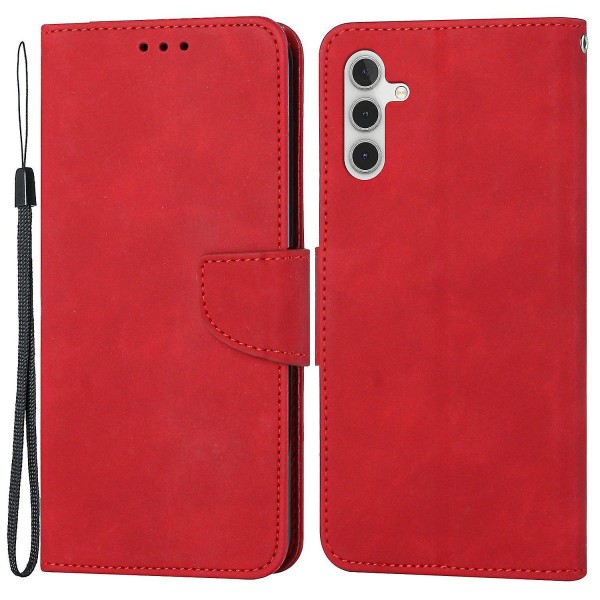 For Samsung Galaxy A14 5g Lommebok telefonveske Magnetisk lukkestativ Flip Ensfarget Pu-skinn beskyttende telefondeksel Red