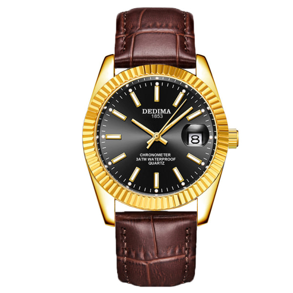Högkvalitativt watch för explosionsälskare Brown belt, gold shell, black face Suitable for men