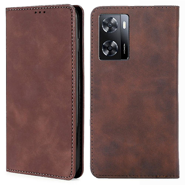 För Oppo A57s 4g / A57e 4g / A57 4g Magnetisk Autoabsorberad anti-scratch Phone case Stativ Pu Läder Dark Brown