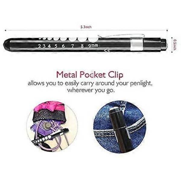 Mini pen lommelygte LED genanvendelig til hjemmet, udendørs, læge, sygeplejerske, EMT (Sort, 1 pakke) Silver