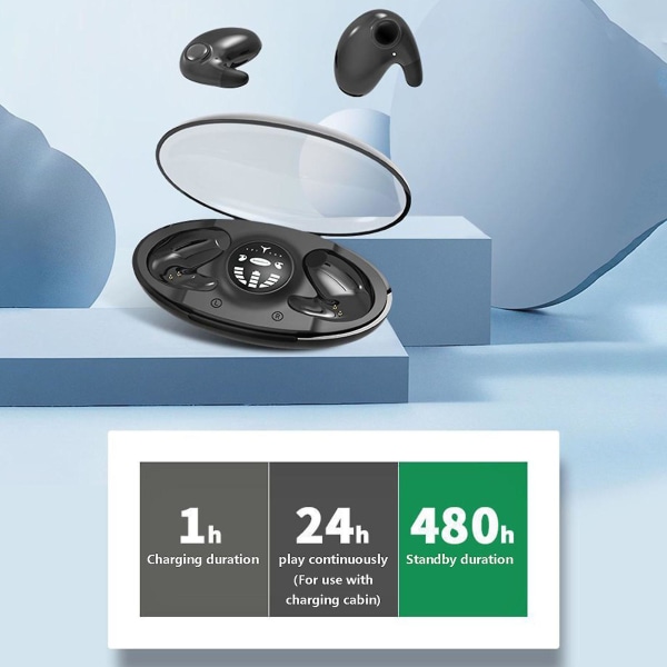 MD538 Trådløst Bluetooth-hodesett Binaural In-ear Sleep Digital Display Høy lydkvalitet Black