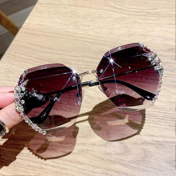 Rammeløse Rhinestone Solbriller Dame Mode Gradient Linse Solbriller Nuancer Premium Kvalitet Ergonomisk A