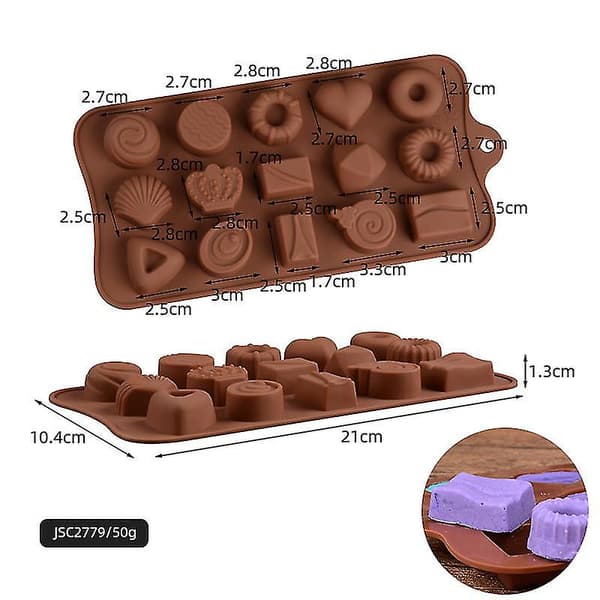ECELEN Multi-form (tilfældig farve) Diverse silikonechokoladeforme, fødevaregodkendt silikoneform til chokolade, slik, gelé, isterninger. A1 Multi-Style