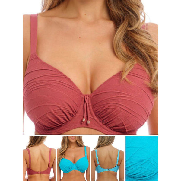 Beach Waves Gathered Full Cup Bikinitop Blue 38D