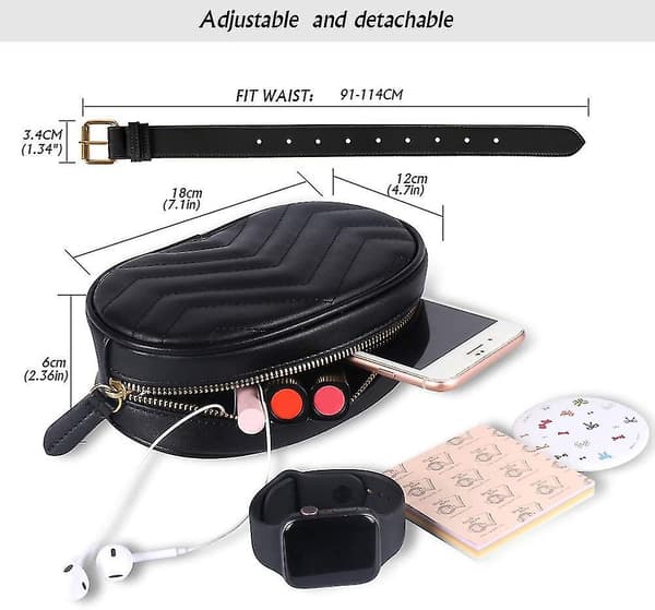Fanny Pack til Kvinder, Vandtæt PU Læder Bæltetasker til Damer Bun Tasker til Kvinder Mode (sort)