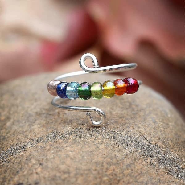 Til min datter Fidget Ring mod angst Fidget Ringe mod angst til kvinder Justerbar Stabelbar Angstdæmpende Regnbue Fidget Ring Smykkegaver (regn