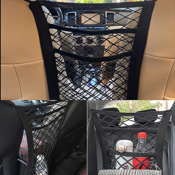 3 lager Bilförvaring Nätväska Organizer Hållare Mesh Säte Rygghängare Trunk Krokar String Kit Auto Interiör Tillbehör Till Bil| | 3