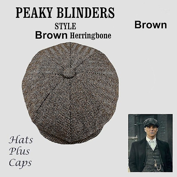 Nytt Herreklær Peaky Blinders Hatt Herrer Newsboy Keps Ullblanding Herringbone Tweed Vinterhatt Varm Dark grey