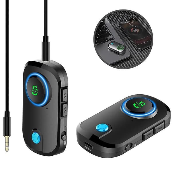 Bluetooth 5.0 Sender Mottaker Med Mikrofon, 3-i-1 Lav Latens