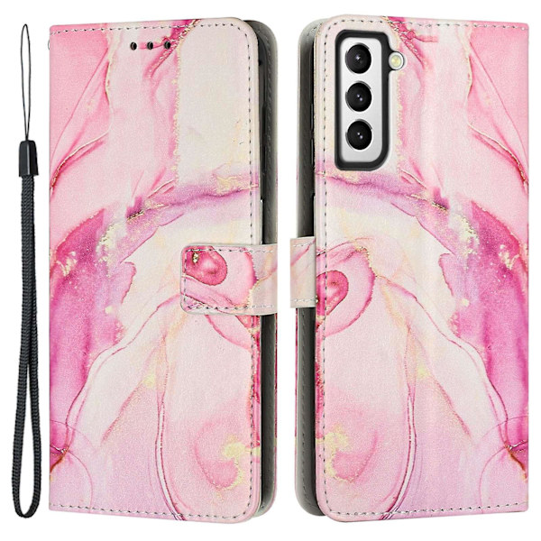 Marmormönsterutskrift cover för Samsung Galaxy S23, Pu läder hopfällbart stativ Flip case med rem Rose Gold