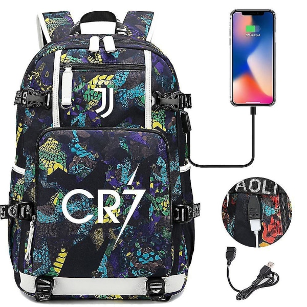Jalkapallotähti Juventus C Luo USB kuulokkeet Koululaukku Miesten ja Naisten casual matka-olkareppu Style 4