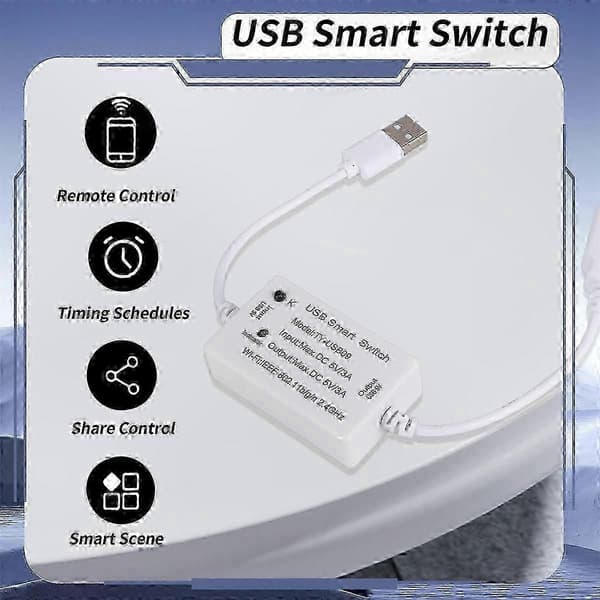 Tuya USB Smart Switch WIFI-controller med timerfunktion til USB-apparater White