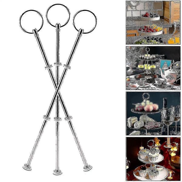 4 Sæt 3-lags Kageopsats Hardware - Etagefad Hardware - Dessert Serveringsfad Stativ Håndtag Beslag Til Kageopsatser Silver