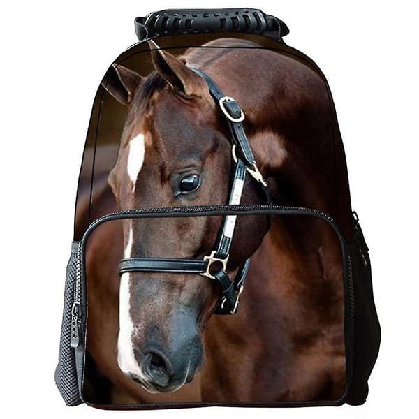 Kaxidy 3D Heste Print Unisex Skoletaske - Kaffe