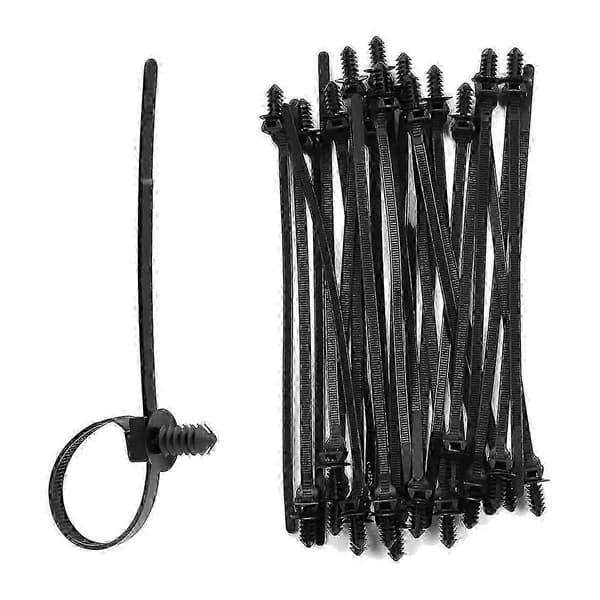 100 STK Træ Nylon Push Mount Kabelbindere, Ledningsbindere, 2 i 1 Selvlåsende Sortiment til Indendørs Ledningsbinding