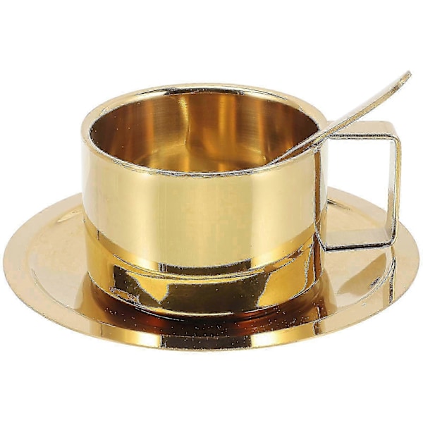 1 set Kaffemugg Rostfritt Stål Kaffemugg Kopp Sked Fat Kontorskopp